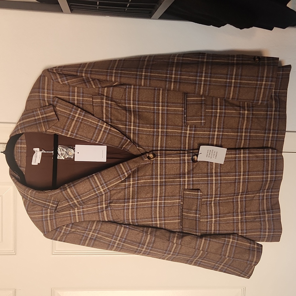 NWT Lovers And Friens Leah Blazer in Brown Plaid Multi Small - Picture 4 of 10